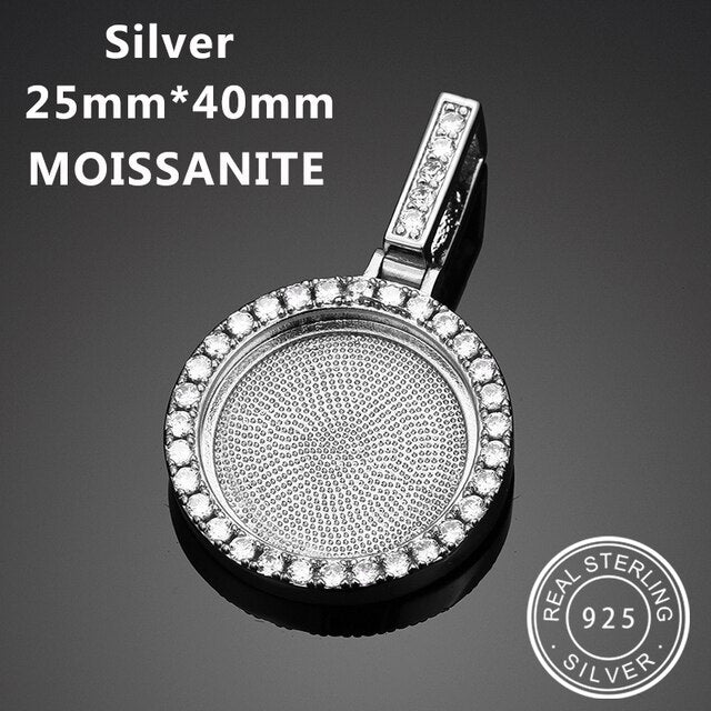 Custom 925 Solid VVS Lab Diamond Round Memory Photo Medallion Hip Hop Pendant Necklaces