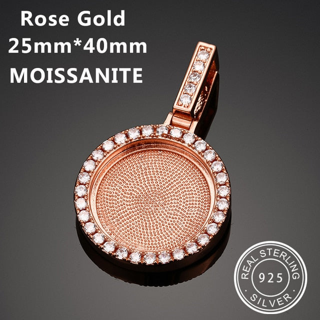 Custom 925 Solid VVS Lab Diamond Round Memory Photo Medallion Hip Hop Pendant Necklaces
