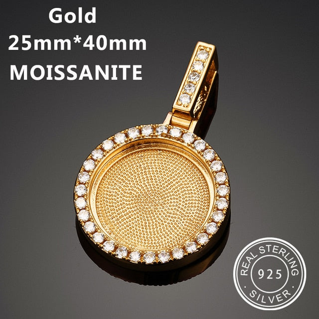 Custom 925 Solid VVS Lab Diamond Round Memory Photo Medallion Hip Hop Pendant Necklaces