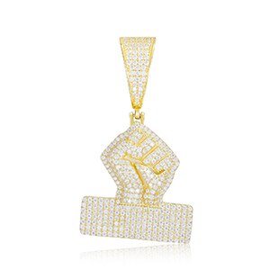 Genuine 925 Sterling Silver VVS Lab Diamond Black Power Fist Hip Hop Chain Necklace