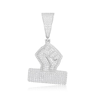 Genuine 925 Sterling Silver VVS Lab Diamond Black Power Fist Hip Hop Chain Necklace