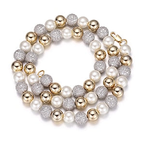Flooded Ice Street Wear Imitation Pearl Bling Hip Hop Chain Necklaces
