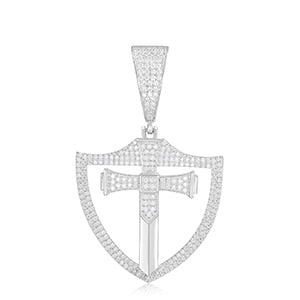 Genuine VVS Lab Diamond Shield Of Faith Cross Solid Sterling Silver Hip Hop Chains