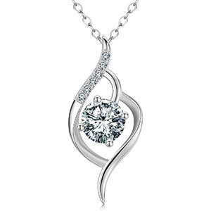 Ladies Genuine VVS Lab Diamond Classic Round Solid Sterling Silver 1CT 6.5mm Charm Necklace