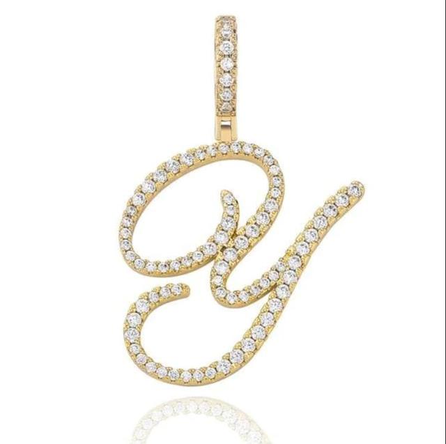 Custom Genuine VVS Lab Diamond Cursive Solid Sterling Silver Initial Hip Hop Chain Necklace