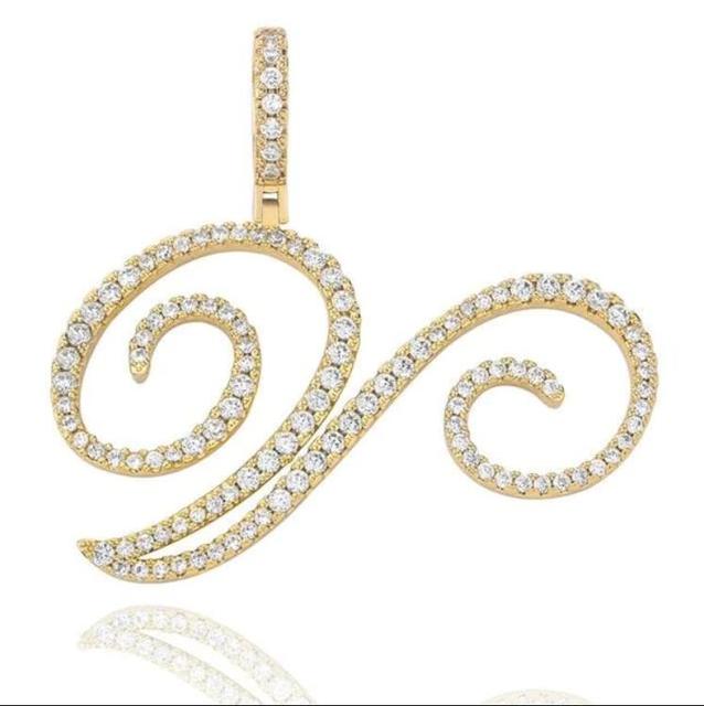 Custom Genuine VVS Lab Diamond Cursive Solid Sterling Silver Initial Hip Hop Chain Necklace