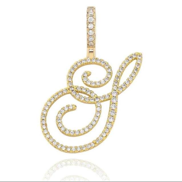 Custom Genuine VVS Lab Diamond Cursive Solid Sterling Silver Initial Hip Hop Chain Necklace