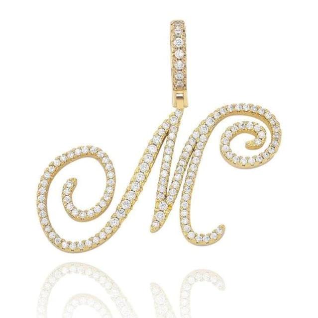 Custom Genuine VVS Lab Diamond Cursive Solid Sterling Silver Initial Hip Hop Chain Necklace