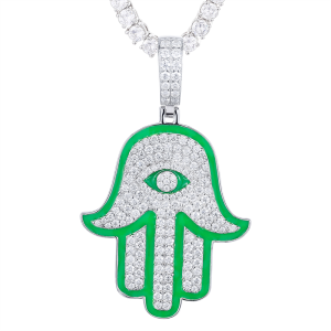 Glow In Dark Ice Genuine VVS Lab Diamond Solid Sterling Silver Hamsa Hand Hip Hop Chain