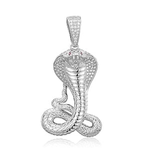 Solid Sterling Silver VVS Genuine Lab Diamond King Cobra Hip Hop Chain Pendant