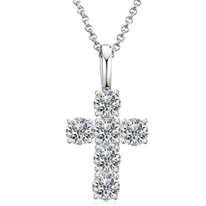 1.8CT Genuine VVS Lab Diamond Round Cut 4 Prong Set Spiritual Cross Chain Necklace