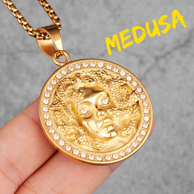 Medusa | Greek Mythology Stainless Steel No Fade Simulate Diamond Bling Pendant