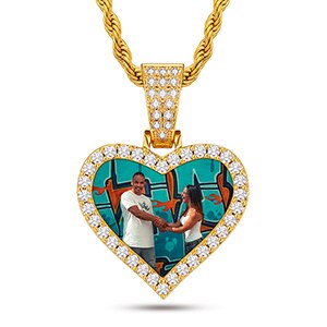 Genuine Lab Diamond VVS Heart Shape Memory Photo Picture Hip Hop Chain