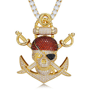Mens Hip Hop Skull Sword One Eyed Willy Pirate Simulate Diamond Chain Pendants