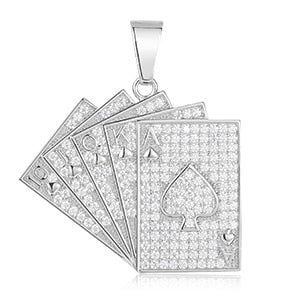 Genuine VVS Diamond Poker Royal Flush Solid Silver Hip Hop Chain Pendant