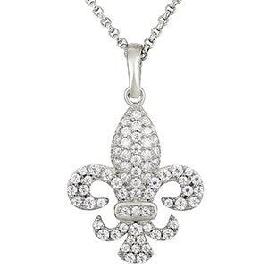 Genuine VVS Lab Diamond Fleur De Lis Solid Sterling Silver Hip Hop Chain Necklace