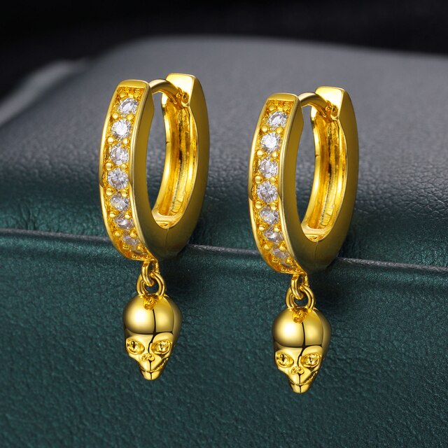 VVS Lab Diamond Huggie Skull Solid 925 Sterling Silver Hip Hop Iced Earrings