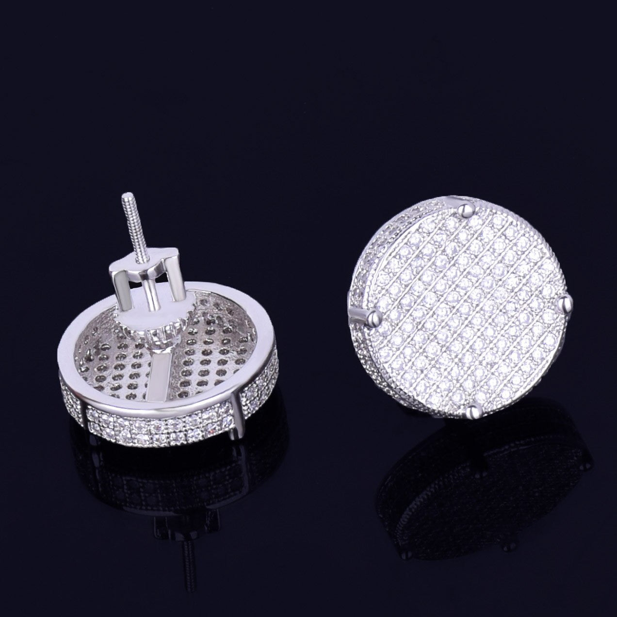 Iced Saucer | 14MM Gold Silver Big Boy Round Stud Hip Hop Screw Back Earring