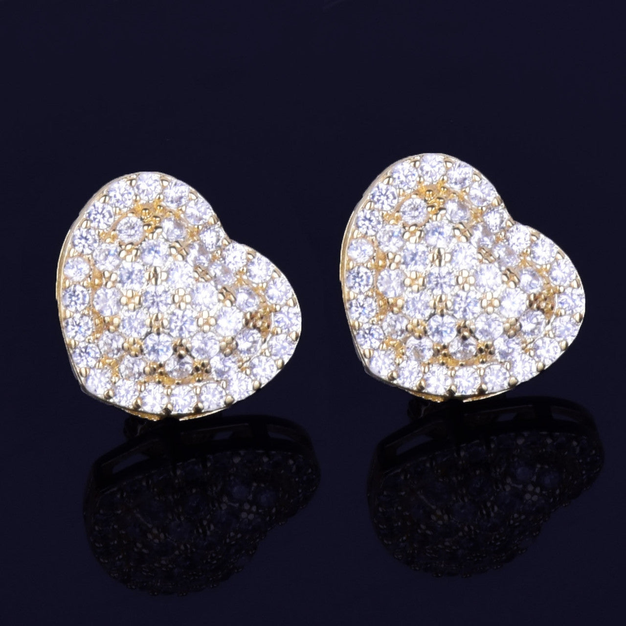 Heart Studs | 14MM Heart-Shaped VVS Diamond CZ 18k Gold Silver Bling Earrings