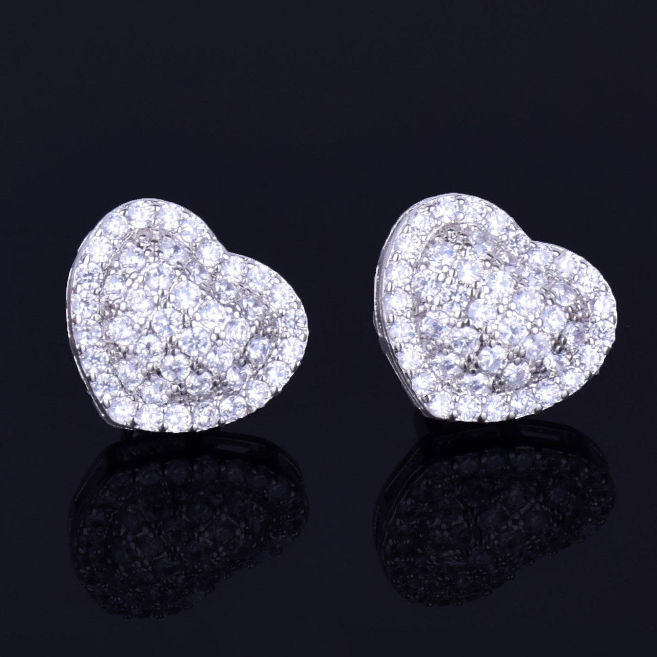 Heart Studs | 14MM Heart-Shaped VVS Diamond CZ 18k Gold Silver Bling Earrings