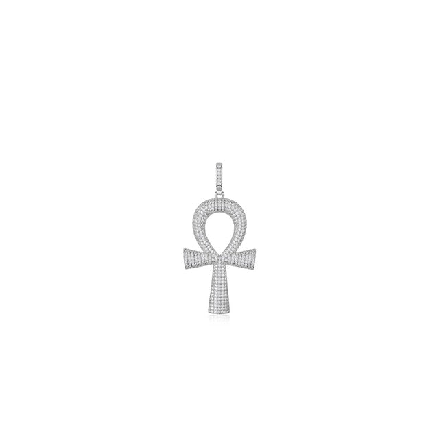 Genuine VVS Diamond Iced Blinged Out Ankh Cross 925 Silver Pendant Chain