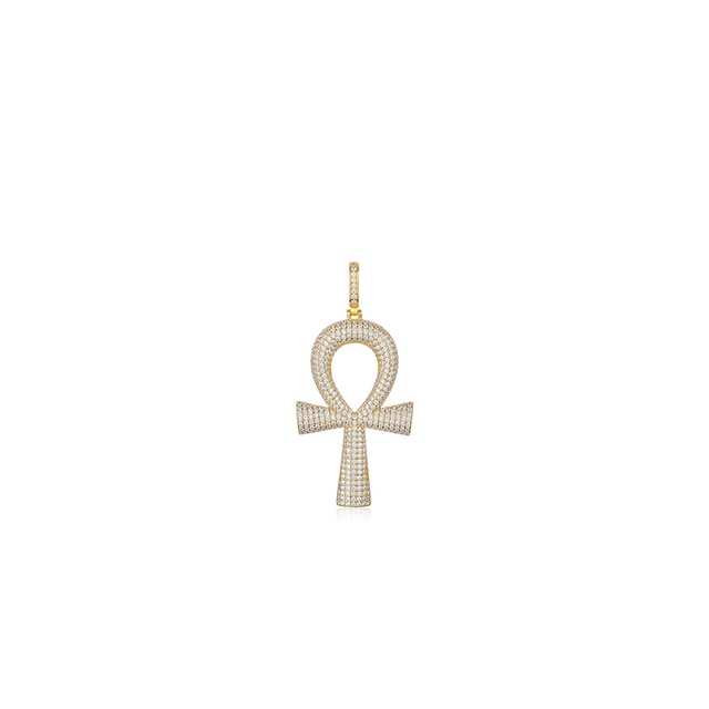 Genuine VVS Diamond Iced Blinged Out Ankh Cross 925 Silver Pendant Chain