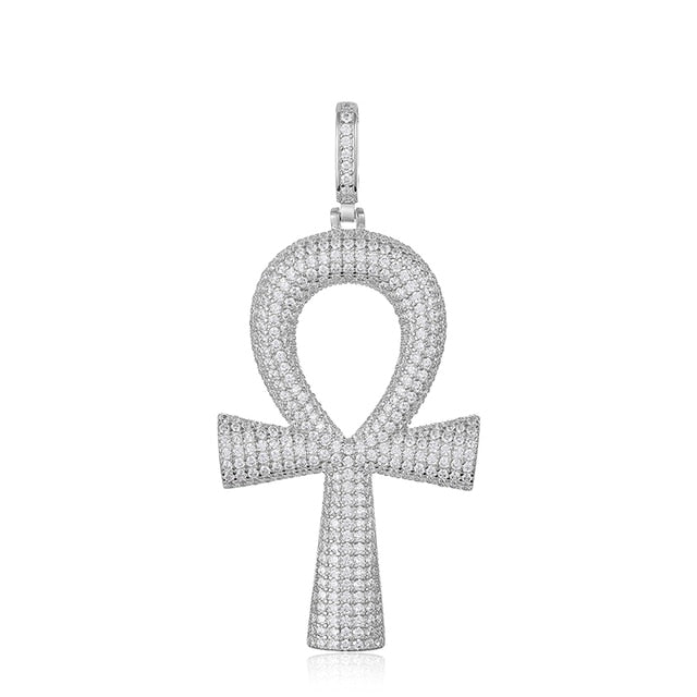 Genuine VVS Diamond Iced Blinged Out Ankh Cross 925 Silver Pendant Chain