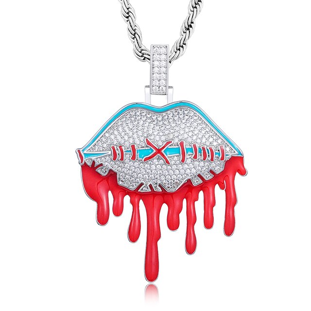 Loyalty My Lips are Sealed Blood Drip Genuine VVS Diamond 925 Silver Hip Hop Pendant