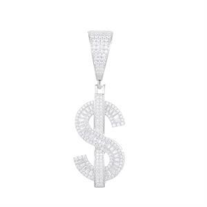 Genuine VVS Iced Blinged Out Baguette Dollar Sign Solid 925 Silver Pendant Chain