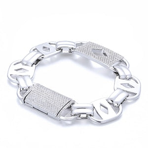 Mens 15mm Solid Silver Genuine VVS Diamond Link Hip Hop Bracelets