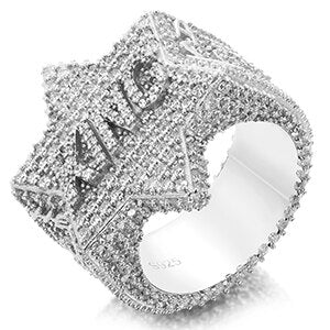 Mens Genuine VVS Diamond Star Of David King Engraved Solid 925 Silver Iced Rings