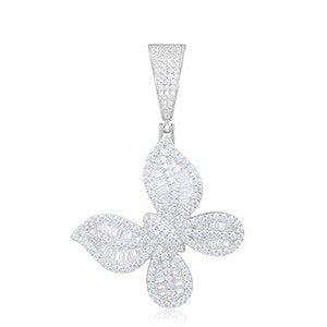 Ladies Delicate Butterfly Genuine VVS Diamond Baguette Solid 925 Iced Blinged Out Pendant