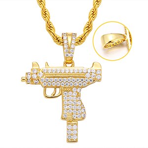 Solid 925 Sterling Silver UZI Machine 5A Diamond Simulate Hip Hop Pendant Chain