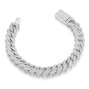 Mens Designer Cut 10mm 3A Cluster Stone Prong Set Iced Miami Cuban Link Bracelets