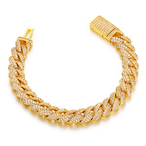 Mens Designer Cut 10mm 3A Cluster Stone Prong Set Iced Miami Cuban Link Bracelets