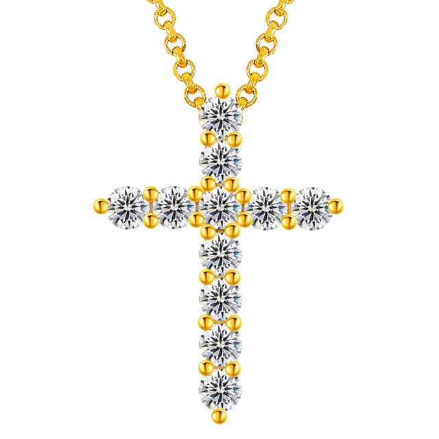 Ladies Genuine 925 Sterling Silver Diamond Simulate Cross Pendant Chain Necklace