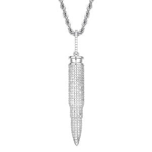 Mens Fully Iced Choppa Bullet Hip Hop Pendant Chain Necklace