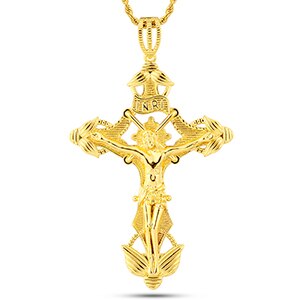 Mens Byzantine Larger 4" 14k Gold Silver Rose Gold Jesus Crucifix Cross Pendant