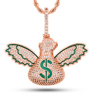 Mens Flooded Ice Money Bags Flying To Me 18k Gold 925 Silver Hip Hop Pendant