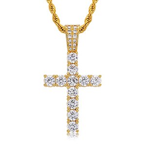 Mens Prong Set Cluster Stone 18k Gold 925 Silver Micro Cross Spiritual Pendant