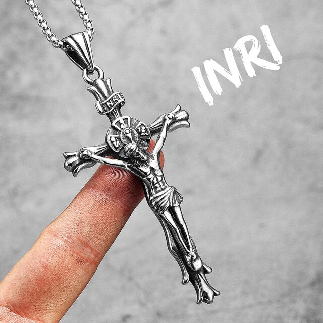 INRI | Solid No Fade Stainless Steel Jesus Passion Cross Pendant Chain Necklace