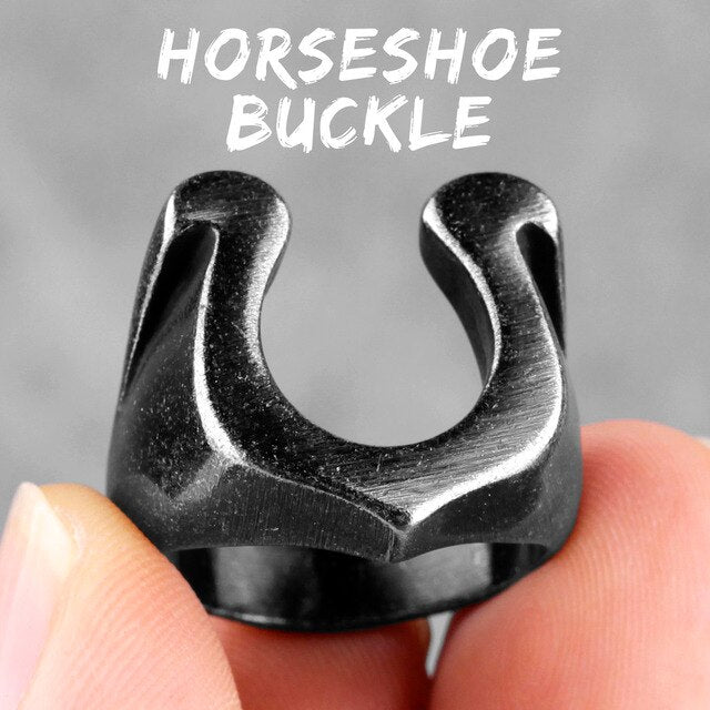 Mens 316L Solid Stainless Steel No Fade lucky Horseshoe Buckle Ring