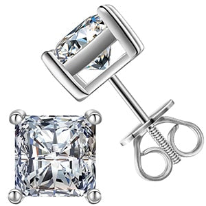 Genuine VVS Diamond 4.5 / 5,5 Solid Sterling Silver Princess Cut Iced Blinged Out Earrings