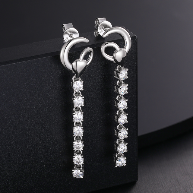 Genuine VVS Lab Diamond Solid Sterling Silver Arrow Cross Flooded Ice Earrings