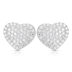 VVS Diamond Stone 925 Sterling Silver Iced Blinged Out Heart Stud Earrings