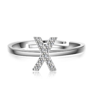 Genuine VVS Moissanite 925 Sterling Silver Letter Initial Adjustable Rings