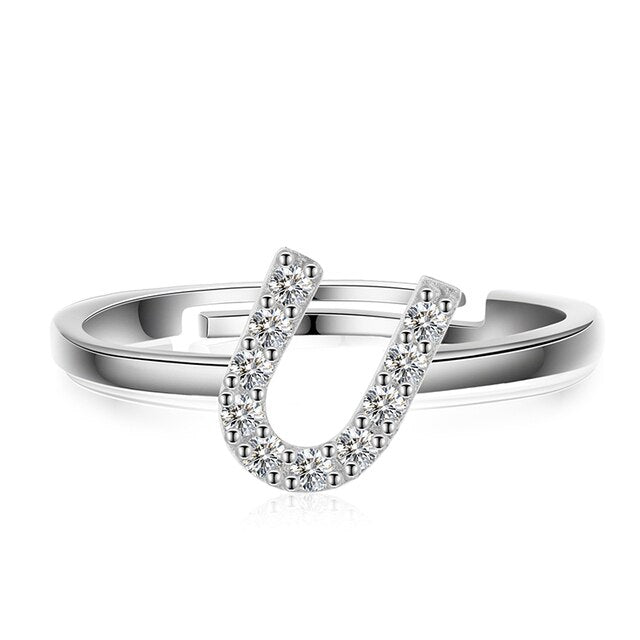 Genuine VVS Moissanite 925 Sterling Silver Letter Initial Adjustable Rings