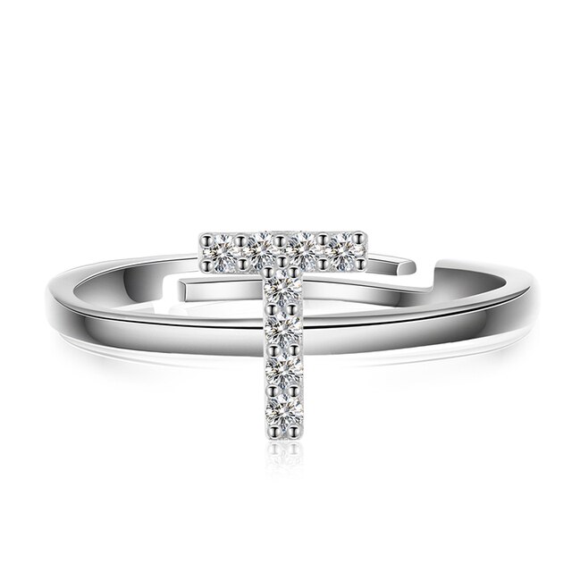 Genuine VVS Moissanite 925 Sterling Silver Letter Initial Adjustable Rings