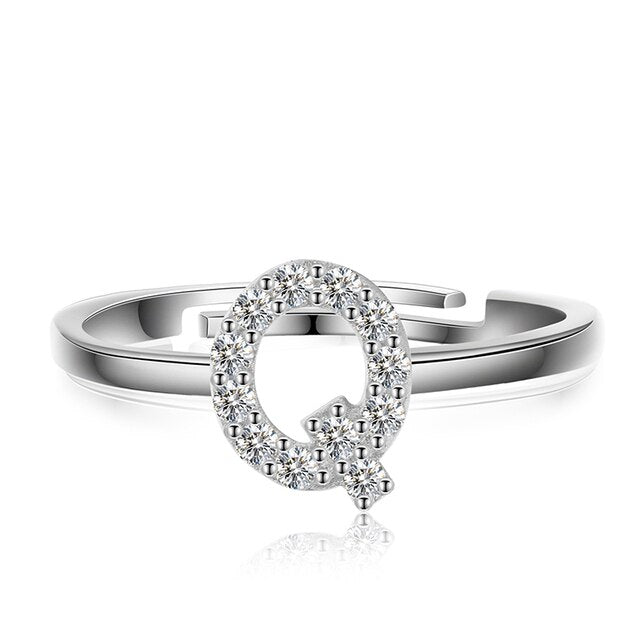 Genuine VVS Moissanite 925 Sterling Silver Letter Initial Adjustable Rings