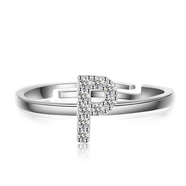 Genuine VVS Moissanite 925 Sterling Silver Letter Initial Adjustable Rings
